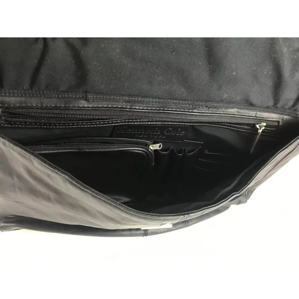 Kenneth Cole Unisex Black Leather‎ Inner Pockets Detachable Straps Messenger Bag